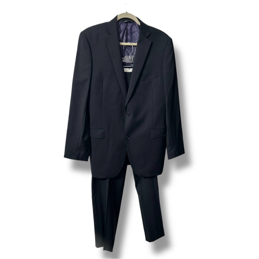 Saks Fifth Avenue Trim Fit Dark Gray Blue Wool Suit Jacket 42L Pants W35 - “Dale